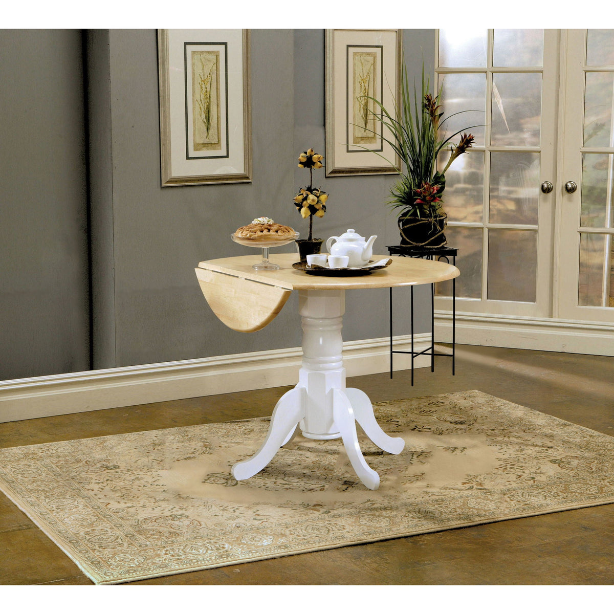 Round Dining Table With Drop Leaf Pedestal Base, Expandable Top - Natural