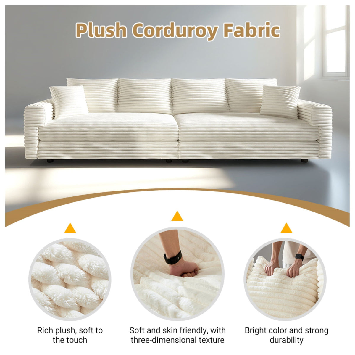 Deep Seat Convertible Sofa With Soft Pillows And Ottomans