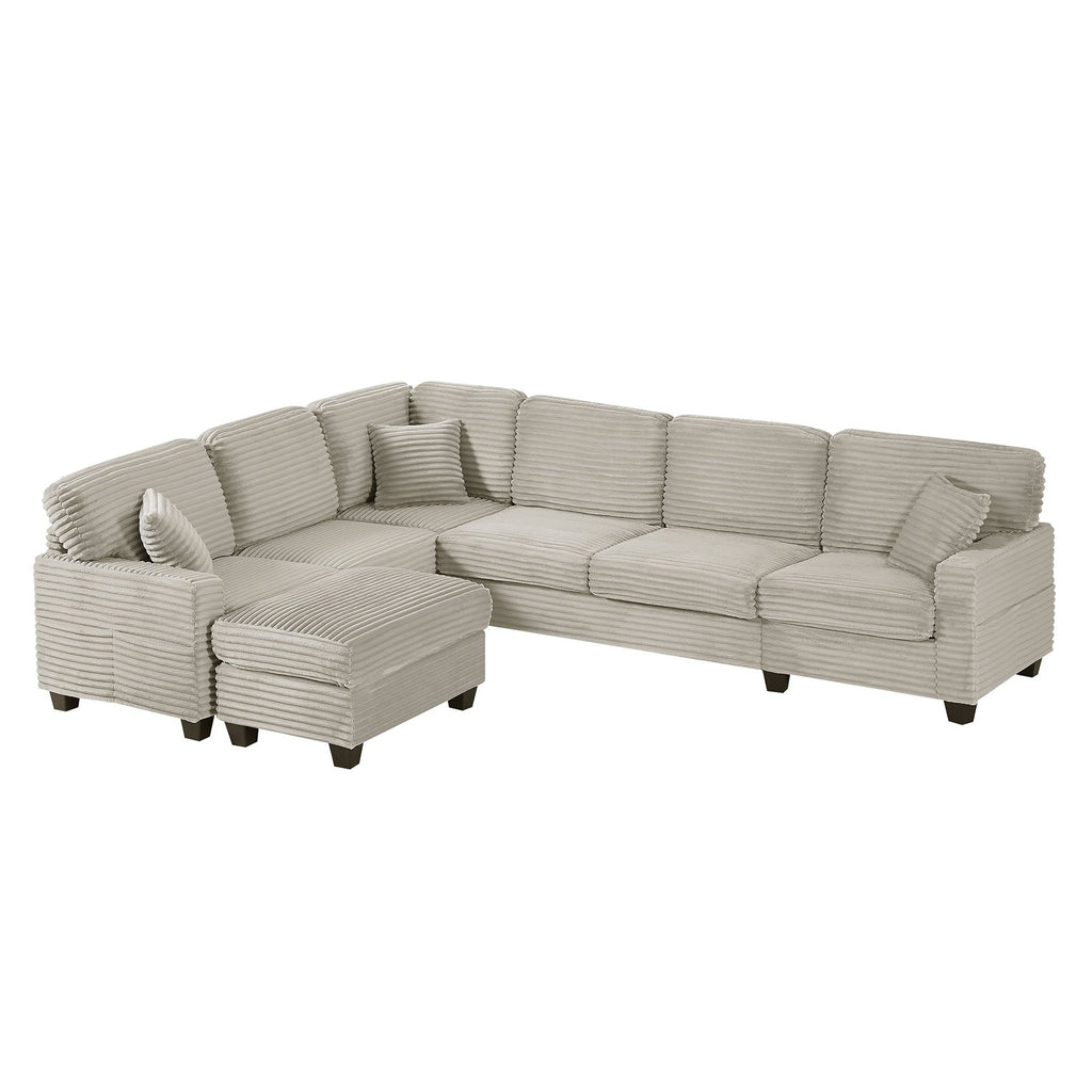 Upholstered U-Shaped Sectional Sofa With Movable Ottoman And Side Storage Pockets