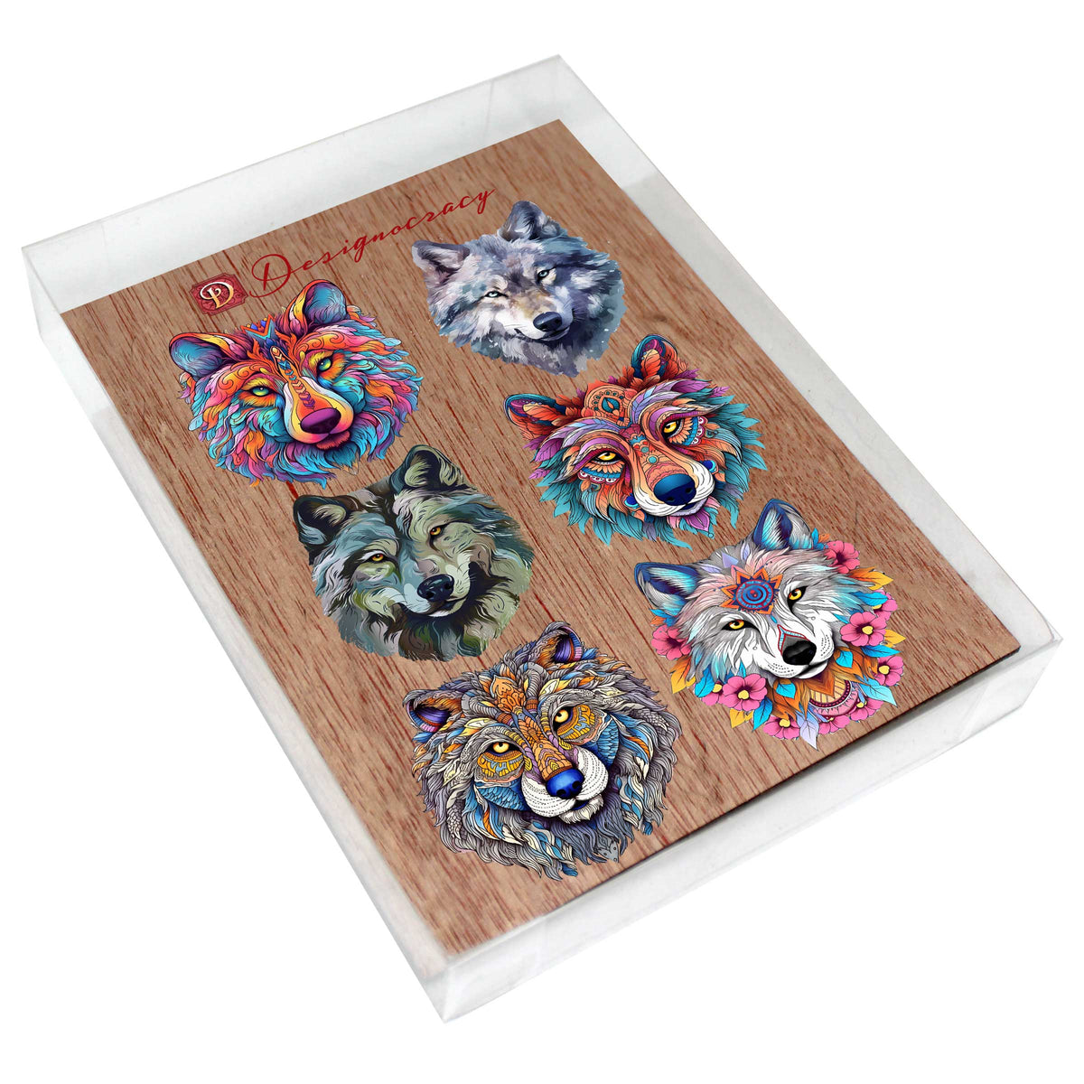 Enigmatic Wolves Decorative Eco Wood Magnets Set of 6 by G. Debrekht - Wildlife Decor - 8090113G-S6