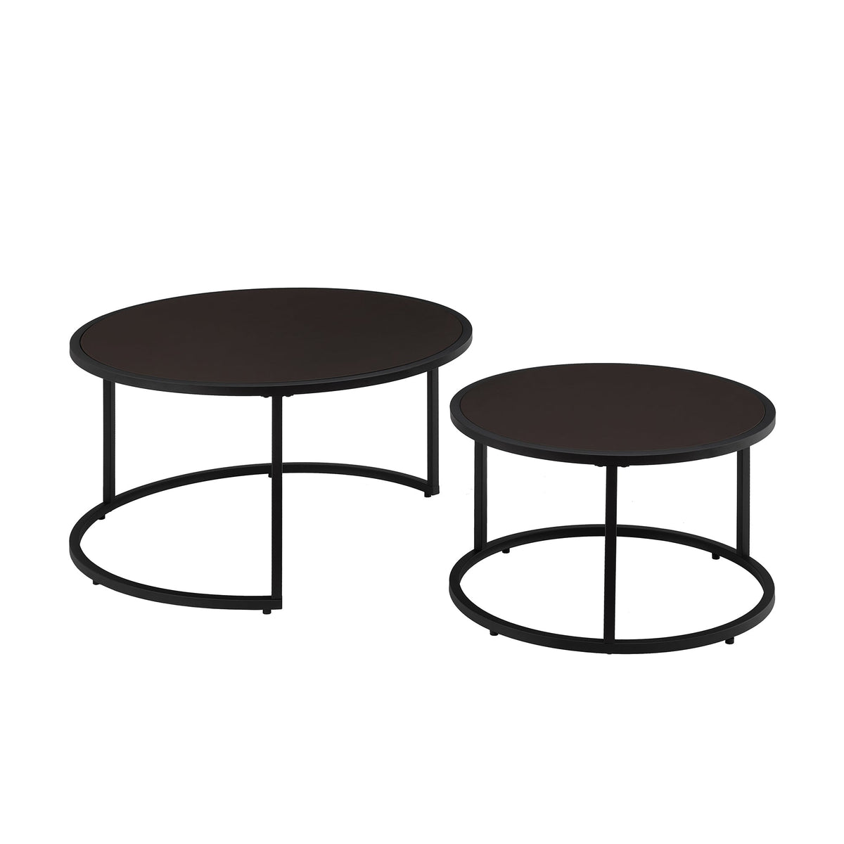 Modern Faux Leather Nesting Round Coffee Table Set - Dark Brown