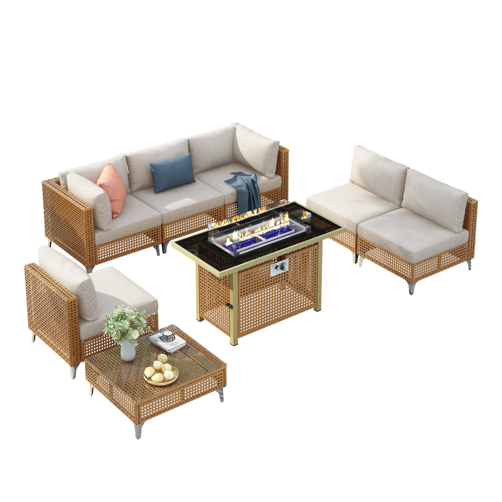 K&K 8-Piece Patio Furniture Set with Fire Pit Table