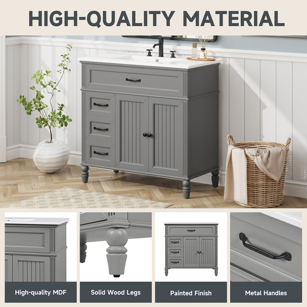 Bathroom Vanity With Sink, Freestanding Cabinet & Drawers