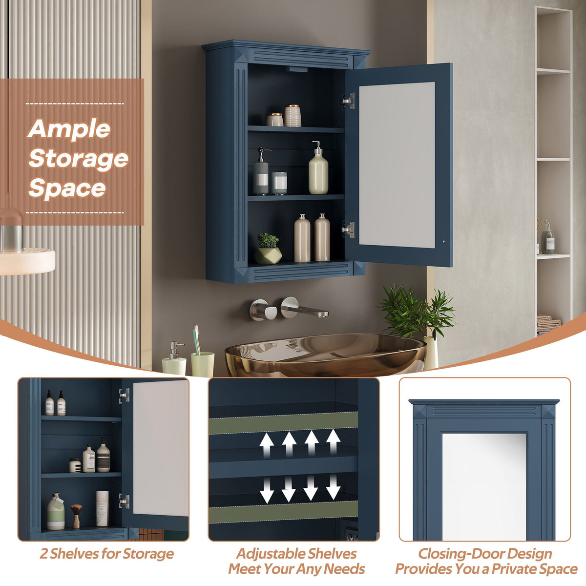 Wall Mounted Bathroom Storage Medicine Cabinet For Over Toilet With Mirror