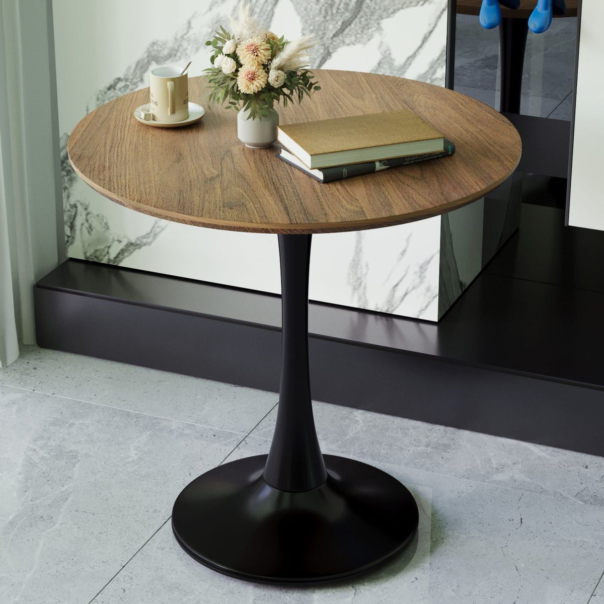 Mid-Century Round Dining Table With Pedestal Base For 2 - 4 People
