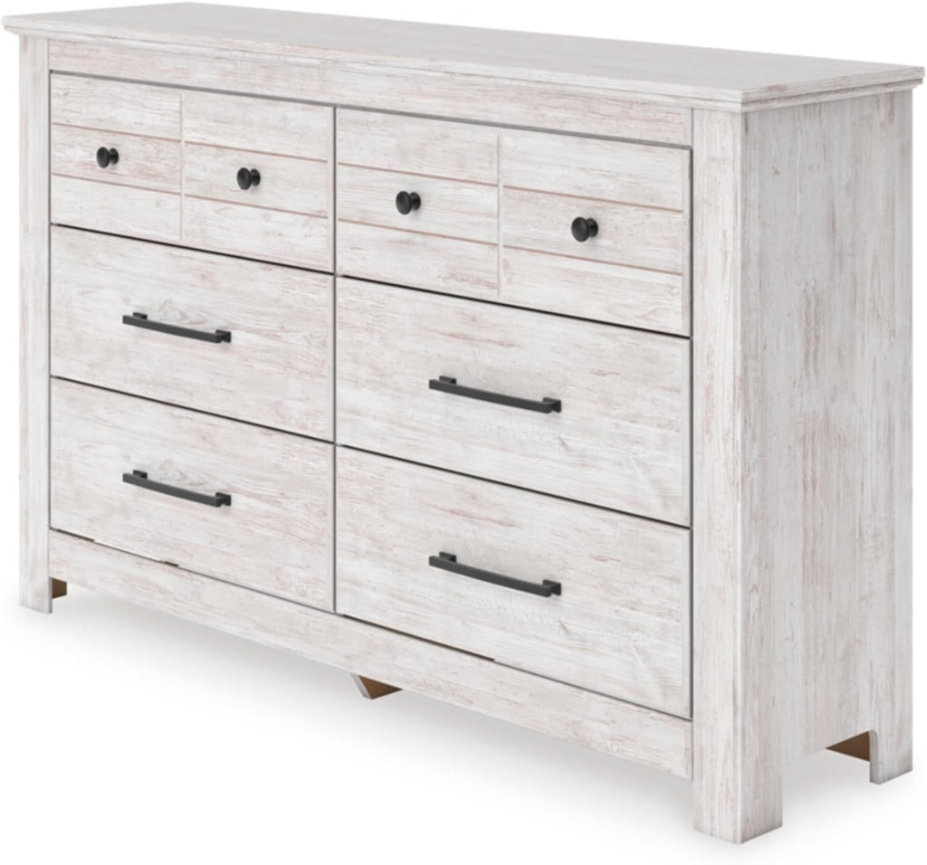 Signature Design by Ashley Allihauser Farmhouse 6-Drawer Dresser with Safety Stop, Whitewash
