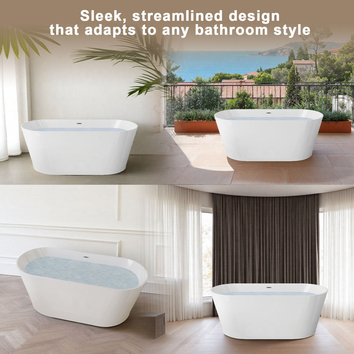 Glossy Freestanding Bathtub With Toe Tap Drain