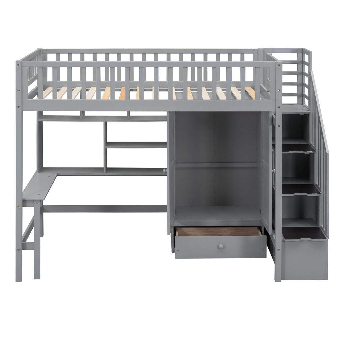 Loft Bed With Bookshelf, Drawers, Desk, And Wardrobe