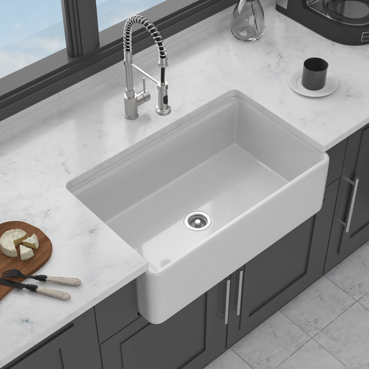 Kitchen Sink Workstation, Single Bowl - White
