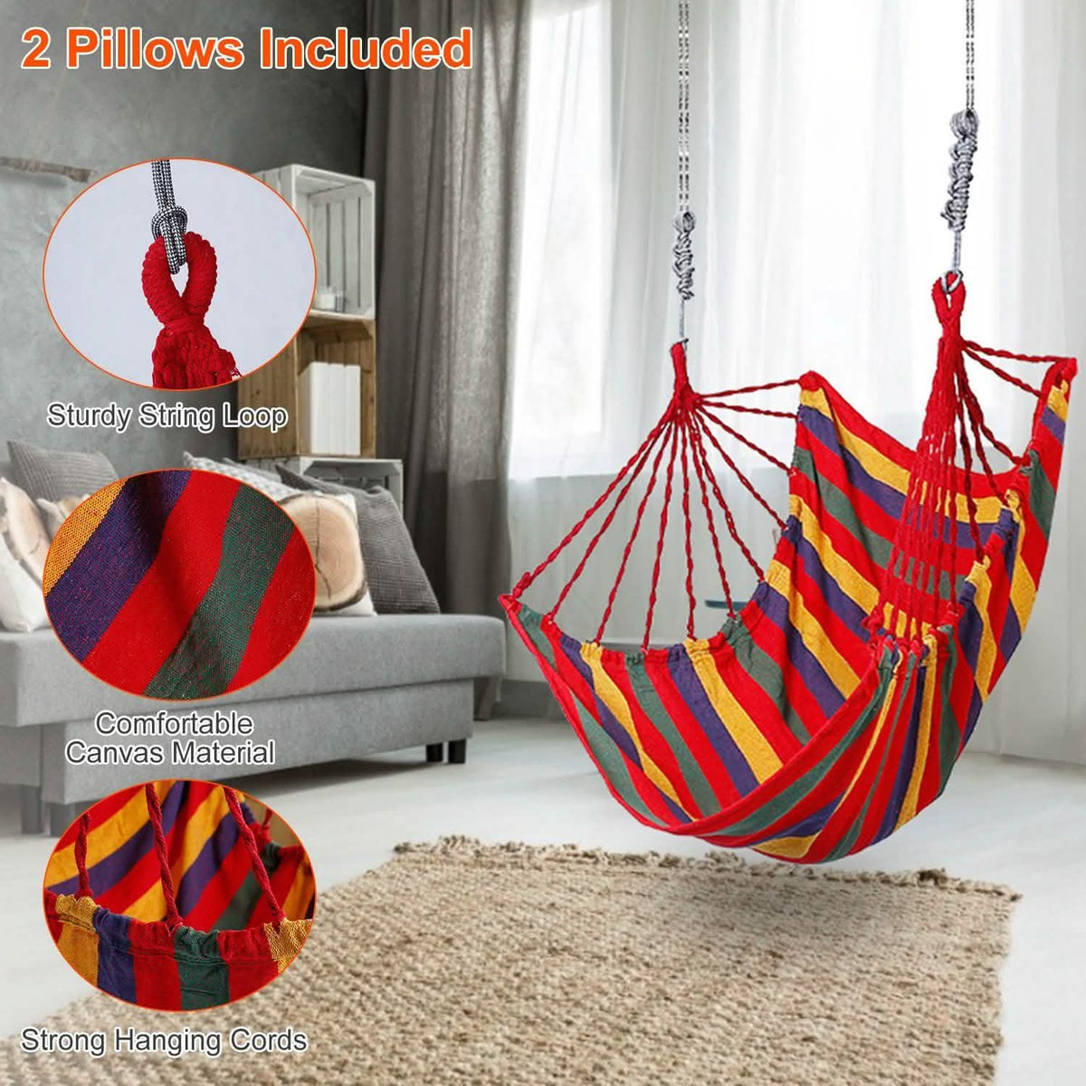 440lbs Hanging Hammock with 2 Pillows