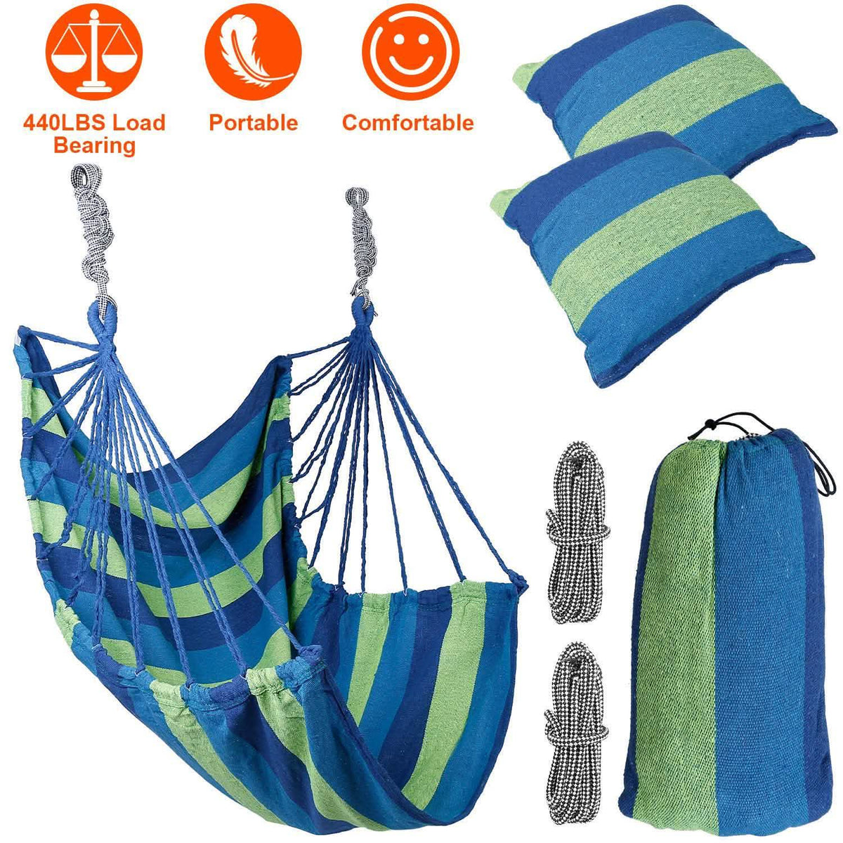 440lbs Hanging Hammock with 2 Pillows