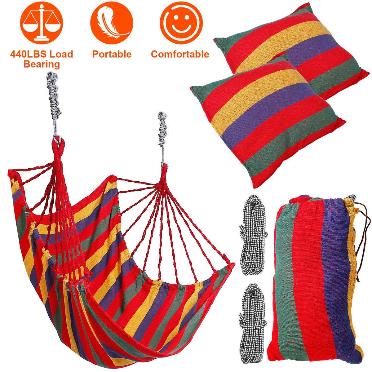 440lbs Hanging Hammock with 2 Pillows