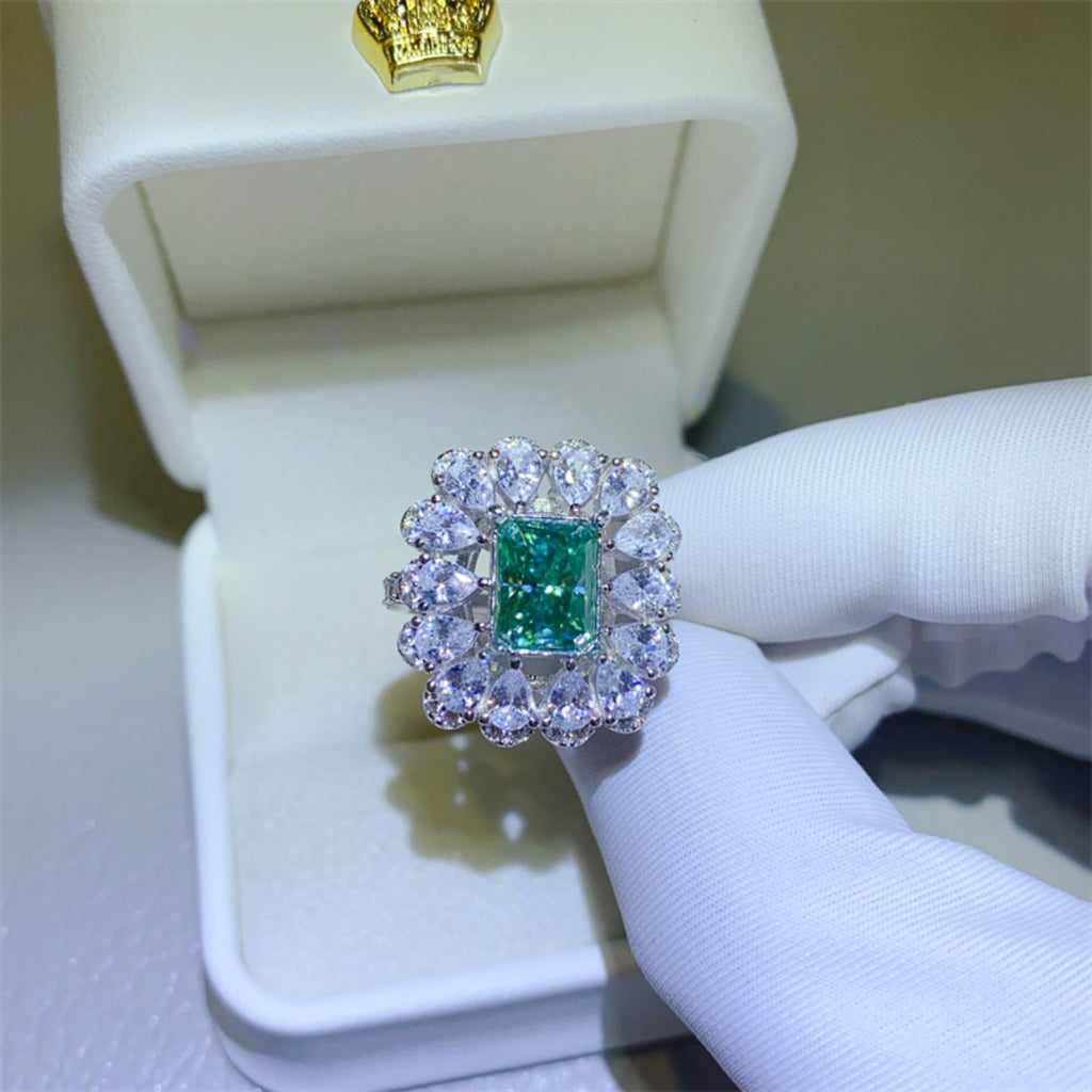 3 Carat Green Emerald-Cut Sparkala™ Pure Sterling Silver Ring