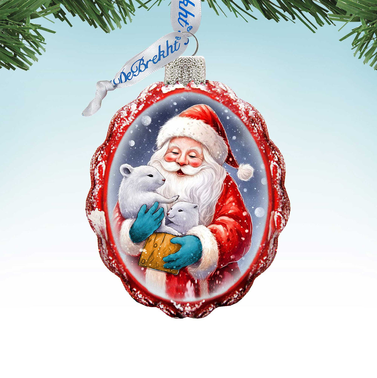 Santa with Cubs Mercury Glass Ornaments by G. Debrekht - Christmas Santa Snowman Decor - 776012