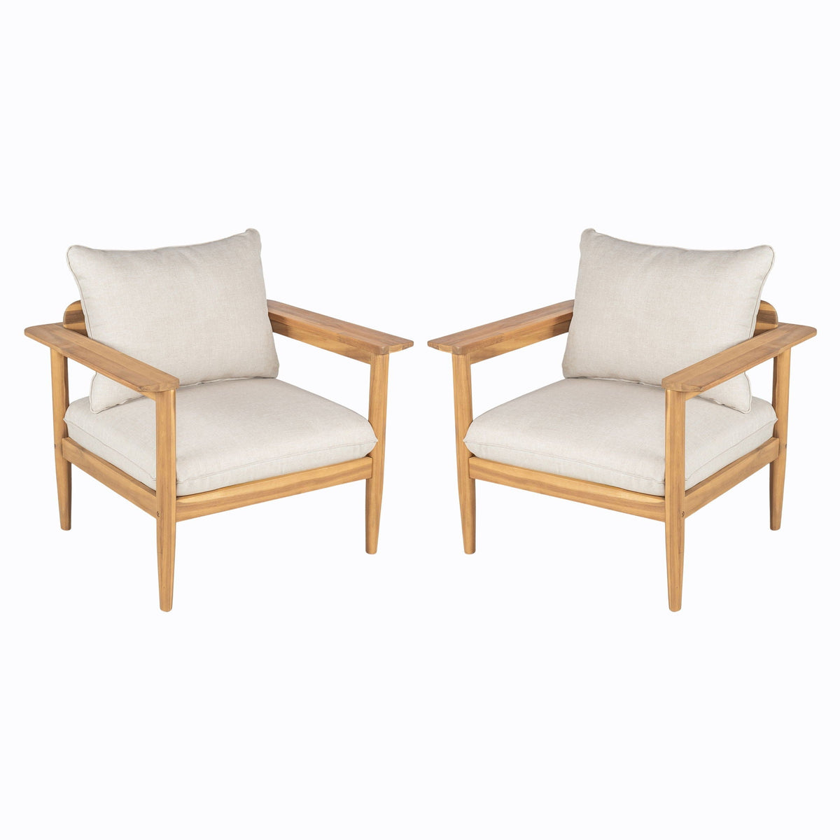 Terassi Outdoor Lounge Chair Set of 2 with Cushions - Beige / Light Teak