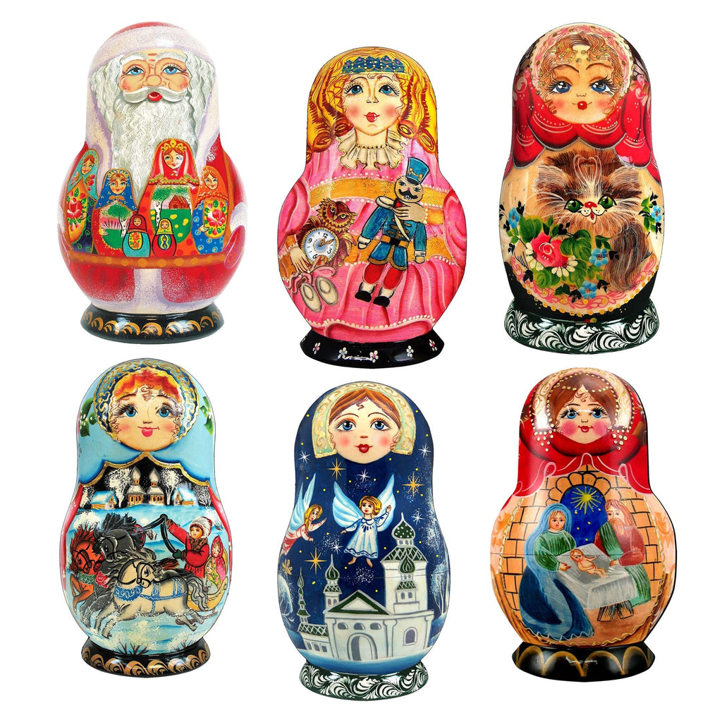 Nested Dolls Clip-On Eco Wood Decorative Ornaments Set of 6 by G. Debrekht - Christmas Decor - 8090130C-S6