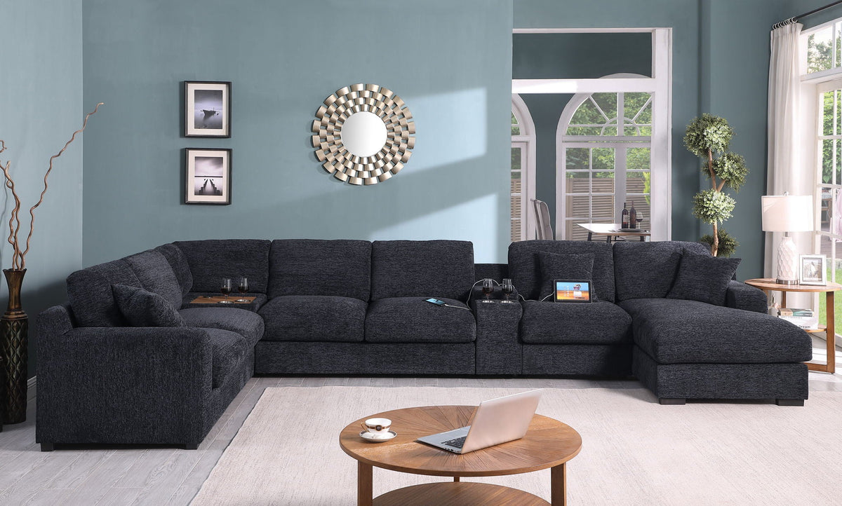 Celine - Fabric Corner Sectional Sofa With Right-Facing Chaise, Cupholders, And Charging Ports