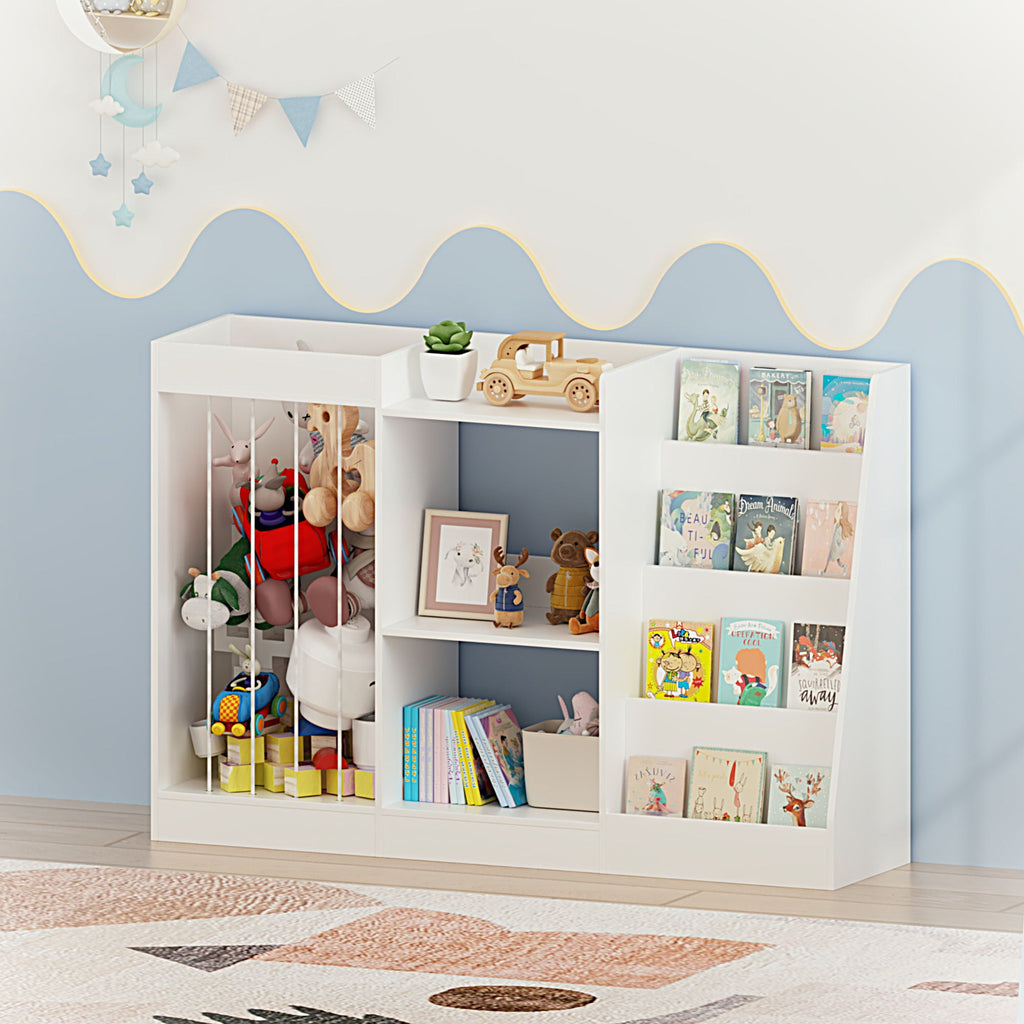 Bookshelf And Toy Storage, 3 Tier Montessori Bookcase With Stuffed Animal Organizer - White