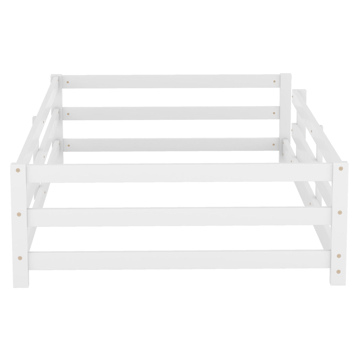 Twin Size Montessori Floor Bed With Fence - White