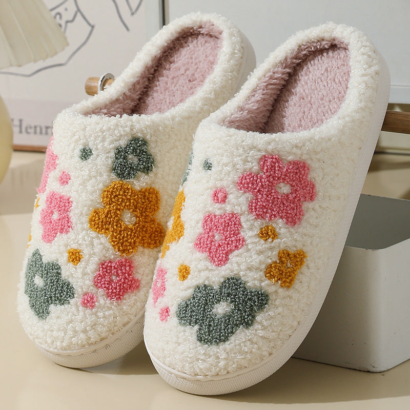 Warm Indoor Comfortable Colorful Flowers Cotton Slippers