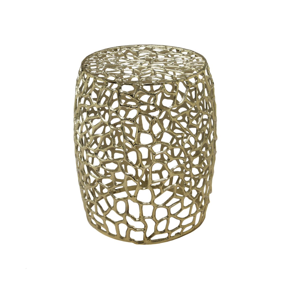Aluminum Drum End Table with Intricate Design in Gold