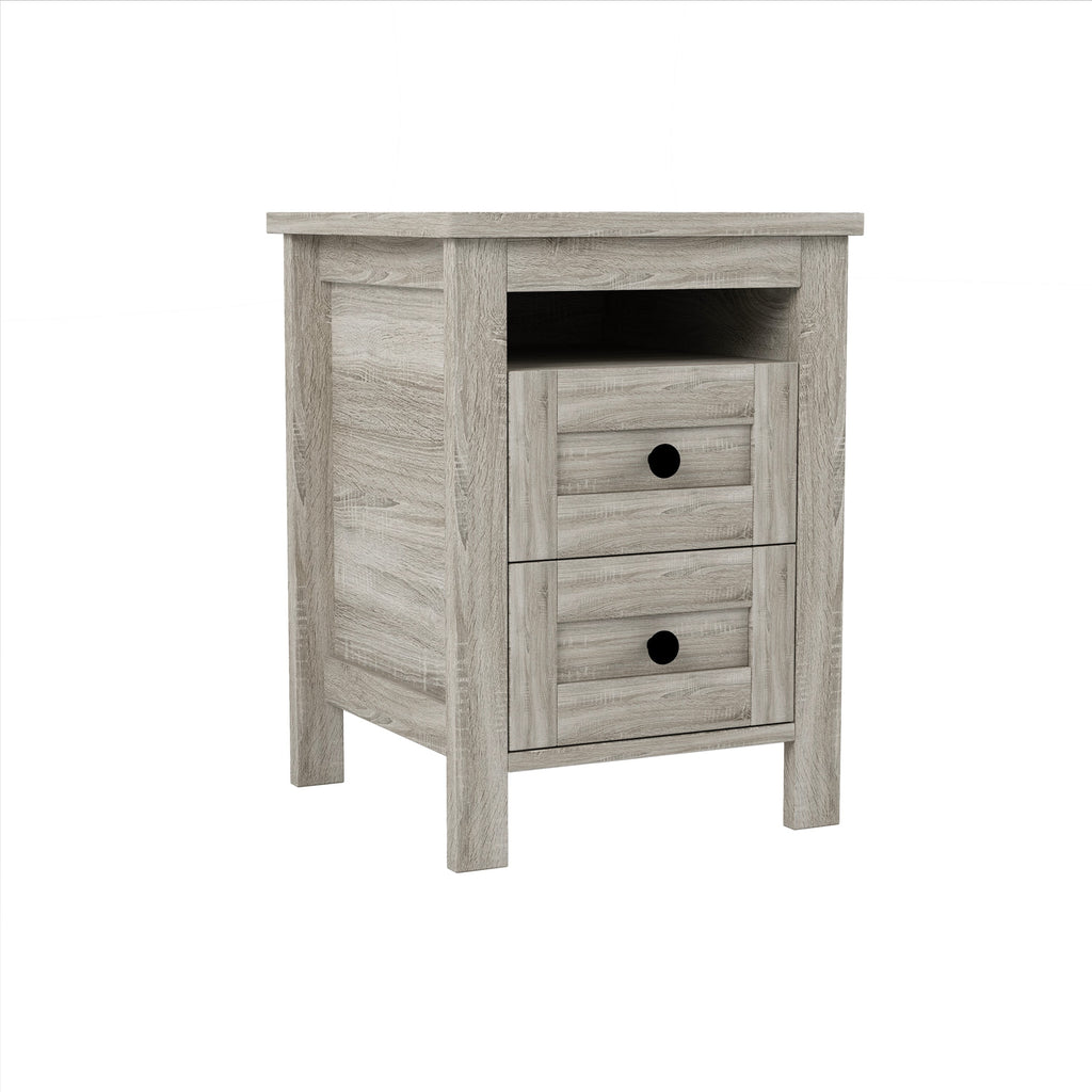 3-Pieces Bedroom Set Queen Size Farmhouse Platform Bed with Storage Headboard and Charging Station