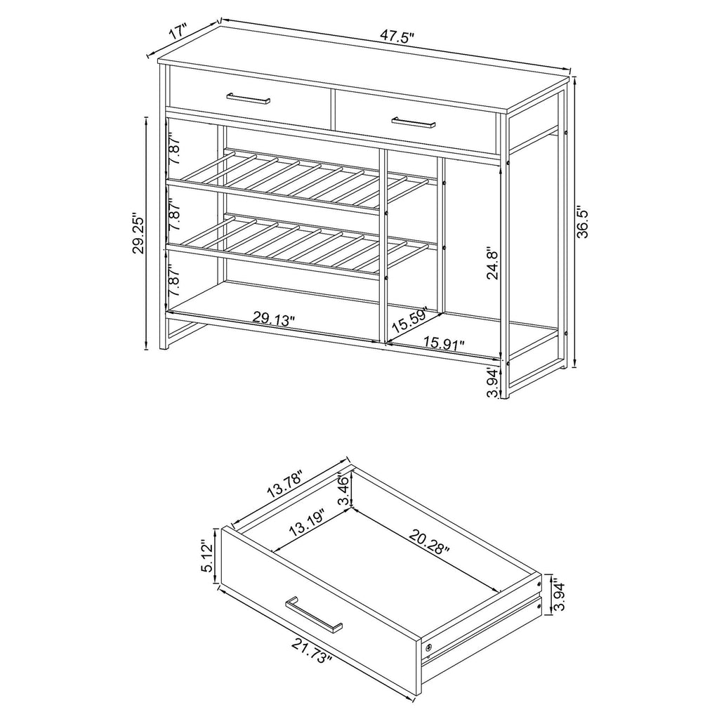 Ethel - 2 Drawer Home Bar Storage With Wine Rack - Oak