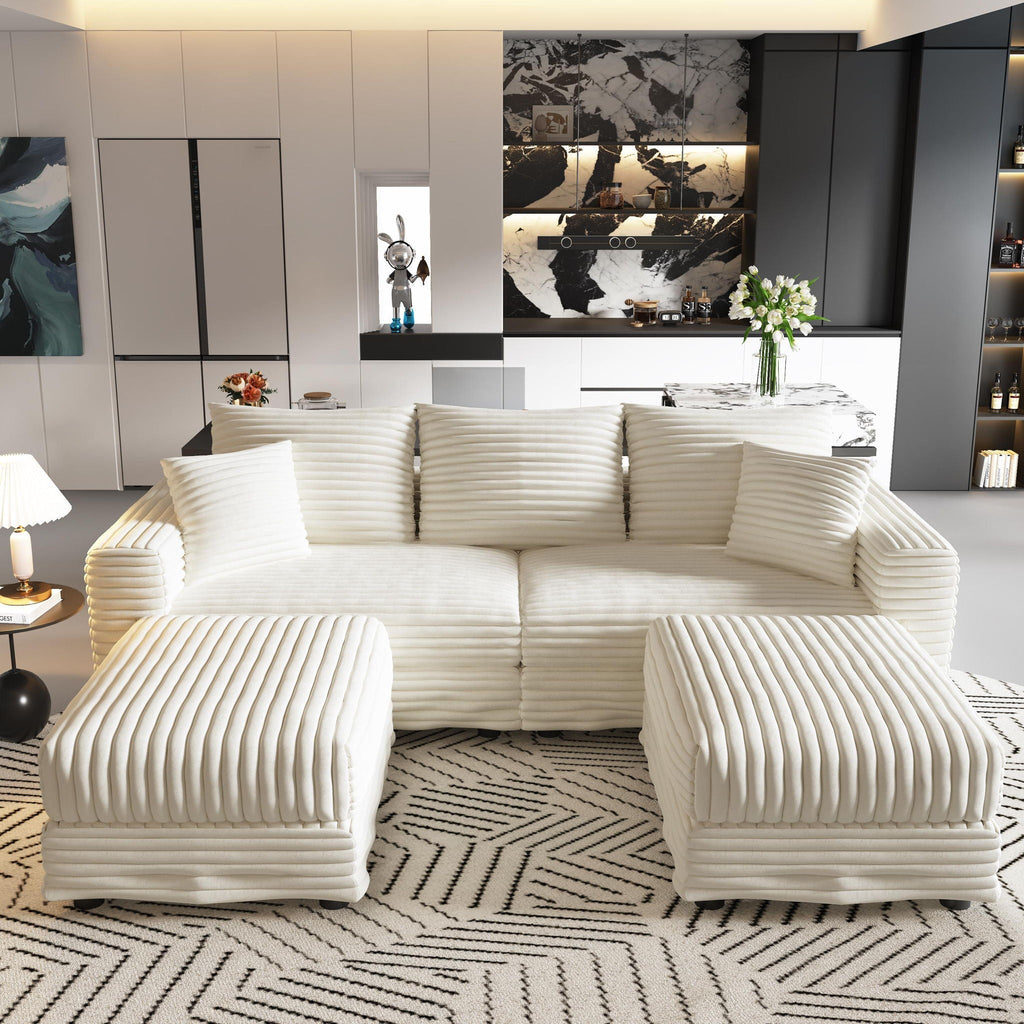 Deep Seat Convertible Sofa With Soft Pillows And Ottomans