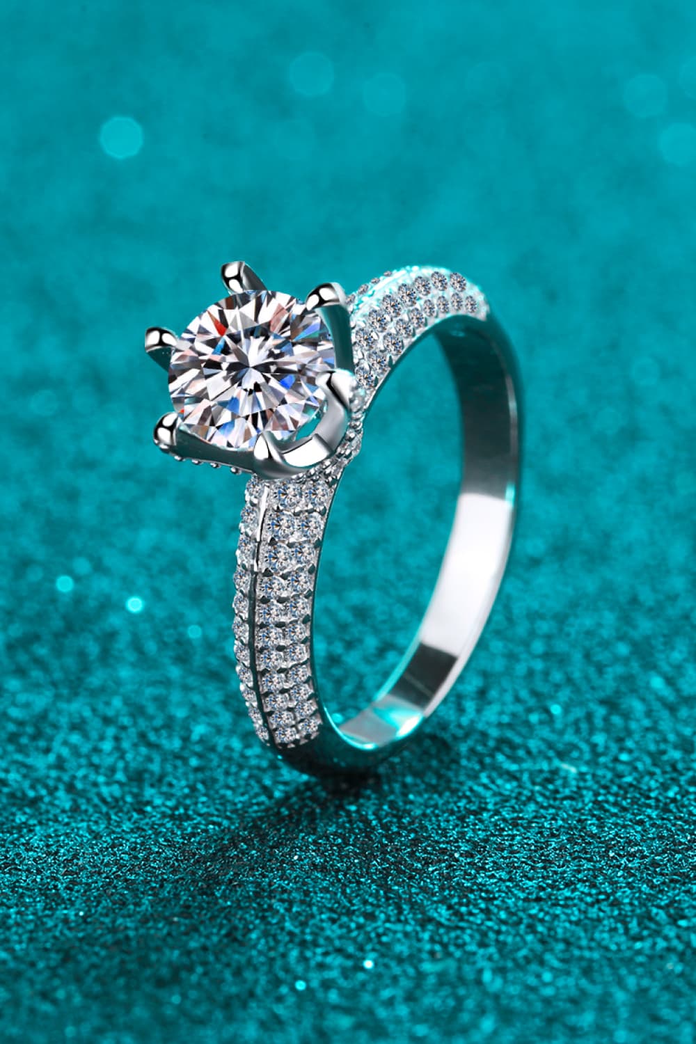 2 Carat Brilliant Round Cut Sparkala™ 925 Rhodium Over Sterling Silver Side Stone Ring