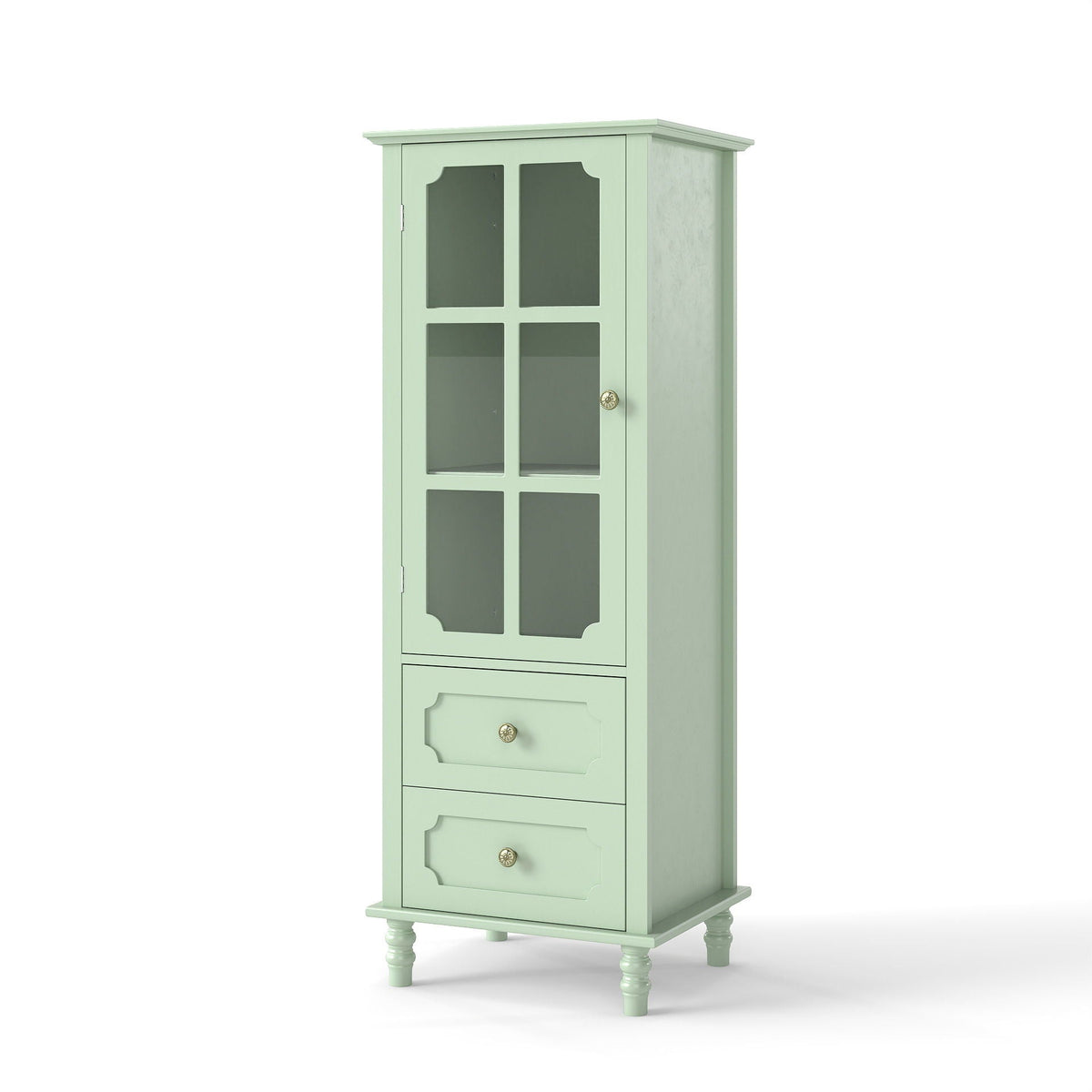 Minimalism Buffet Cabinet With Glass Doors And Double Drawer