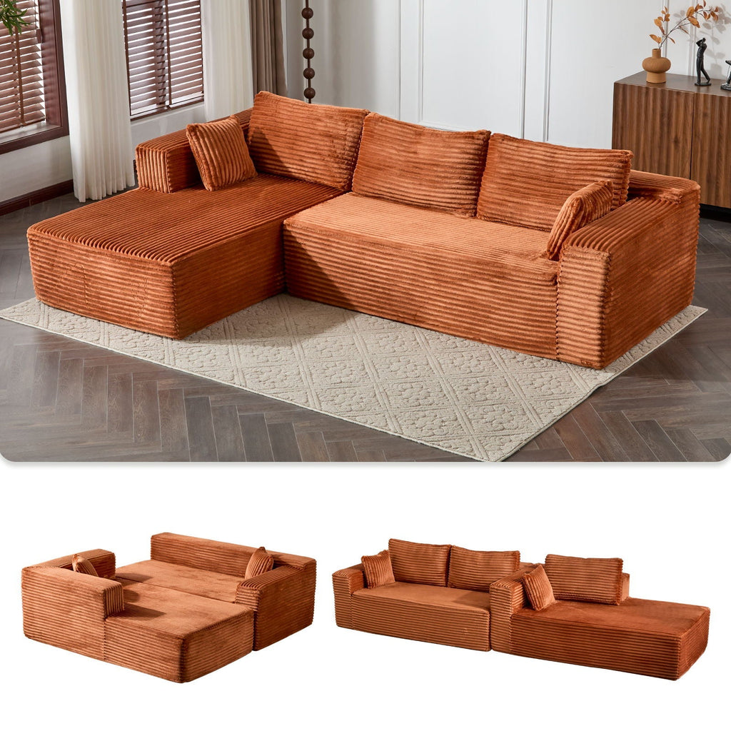 Compression Sectional Couch With Comfy Chaise, Boneless L Shape Sofa With Deep Seat