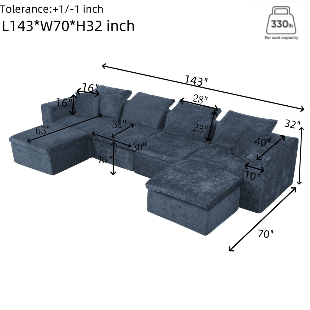 Modern Minimalist Cloud Sectional Couch With Comfy Chaise, U Shaped Modular Sofa