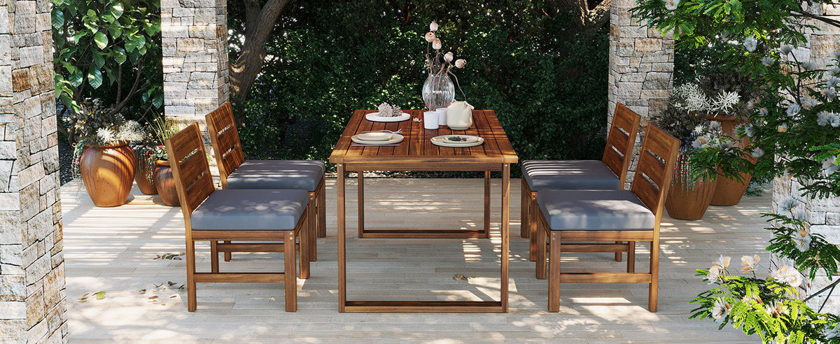 U_STYLE Farmhouse 5-Piece Outdoor Patio Dining Set with Adjustable Legs