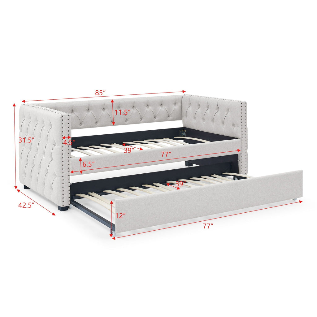 Inspired Upholstered Daybed With Trundle, Button Tufted