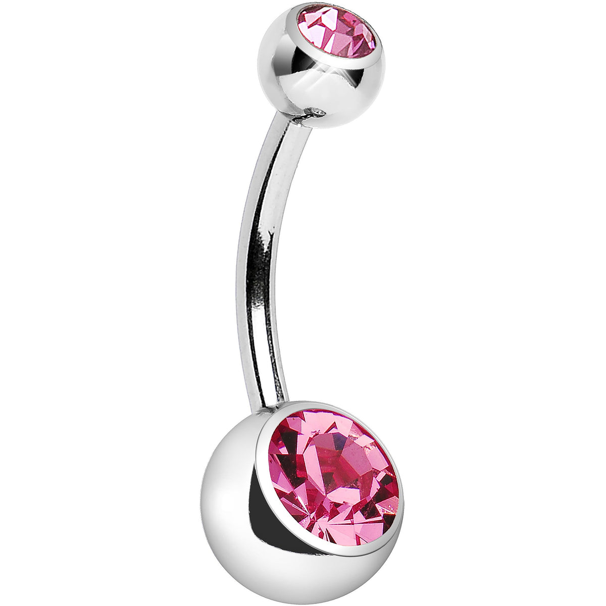 Internally Threaded Pink Double Gem Belly Ring 11mm