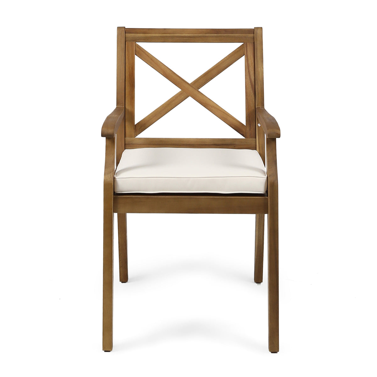 7 Pieces Acacia Wood Outdoor Dining Set with Cream Cushions