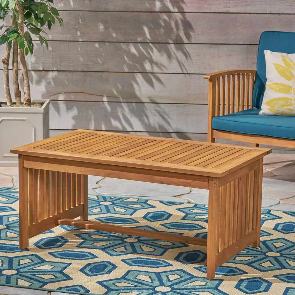 Acacia Wood Rectangular Patio Coffee Table for Outside