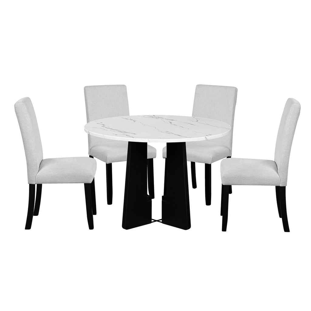 5 Piece Round Dining Table Set, Modern Dining Table And 4 Upholstered Chairs For Dining Room