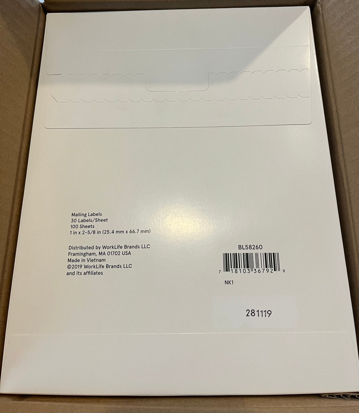 Staples BL58260 Baseline Mailing Labels, White, 3000/Pack