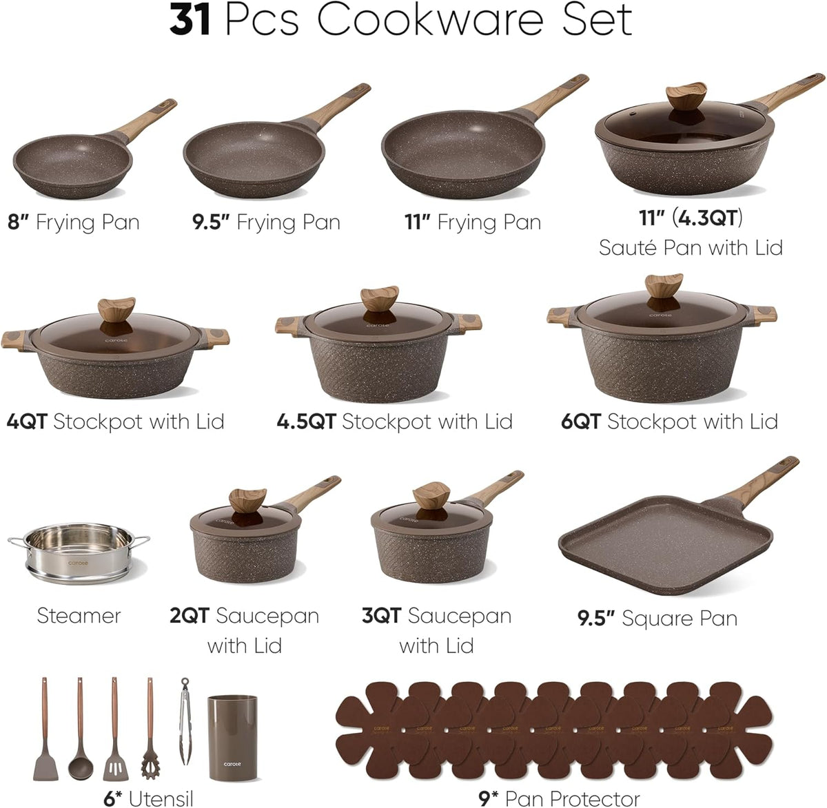 31Pcs Pots and Pans Set Non Stick, Cookware Set Pots and Pans Induction Cook Ware, Nonstick Kitchen Cooking, PFOA Free