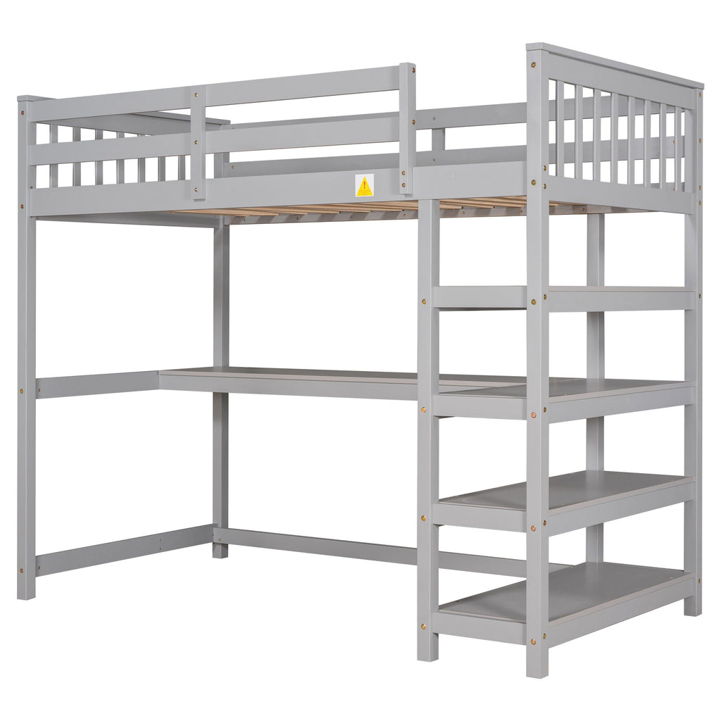 Loft Bed With Storage Shelves And Under Bed Desk