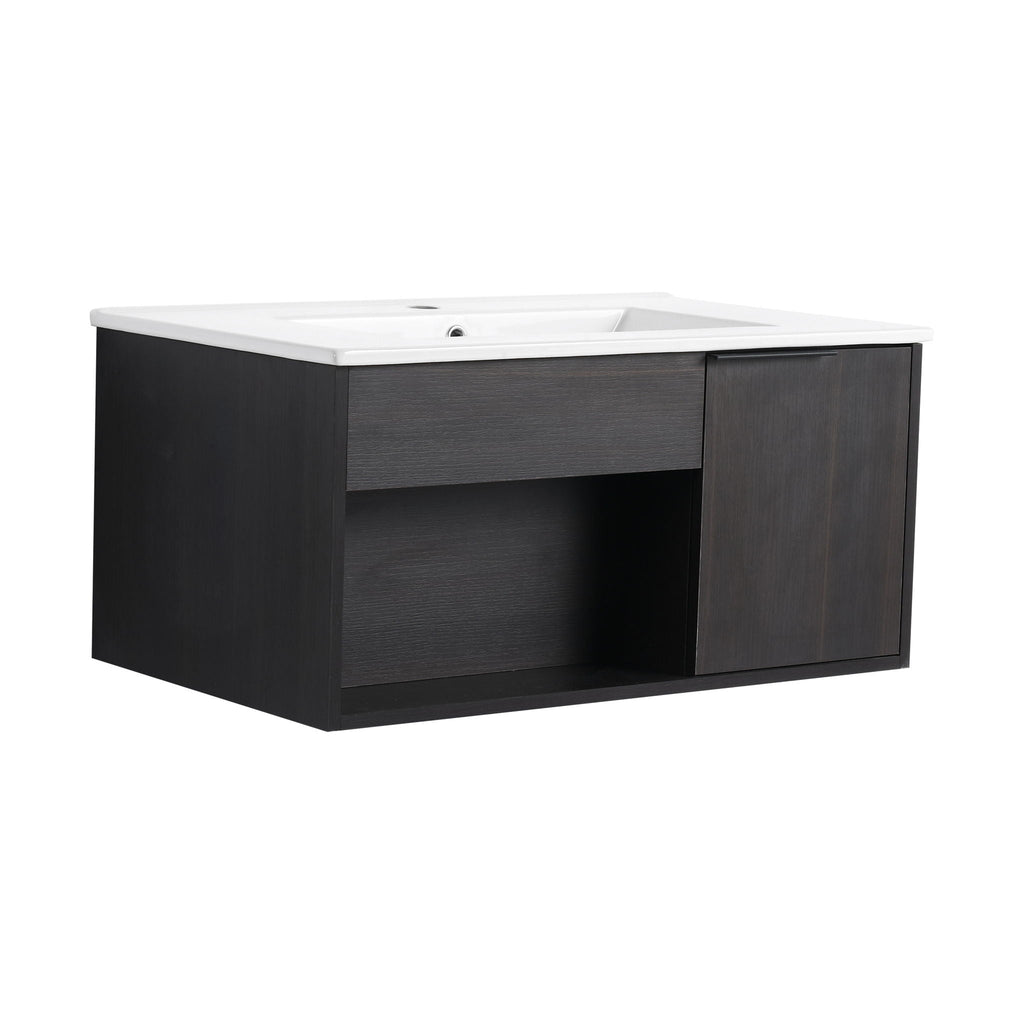 Wall Mounted Floating Bathroom Vanity With Open Shelf & Soft Close Door