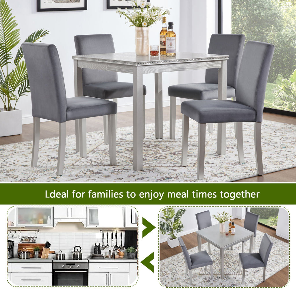 5 Pieces Wooden Dining Table Set, Square Table And 4 Upholstered Chairs