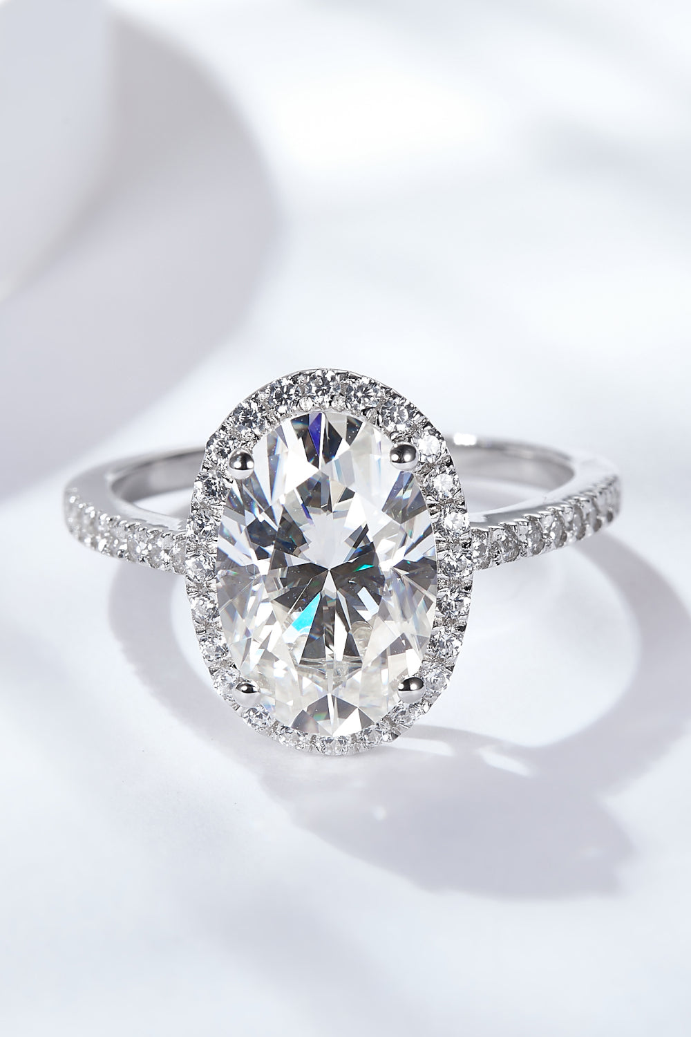 4.5 Carat Oval-Cut Sparkala™ Halo Ring (Platinum Over Pure Sterling Silver)