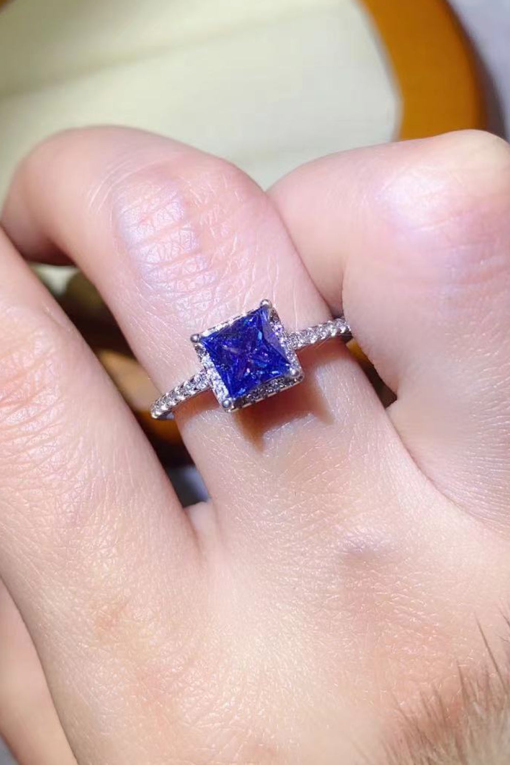 1 Carat Blue Princess-Cut Sparkala™ Platinum Over Pure Sterling Silver Square Ring