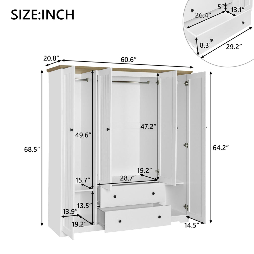 4 Door Wardrobe Armoire With 2 Drawers