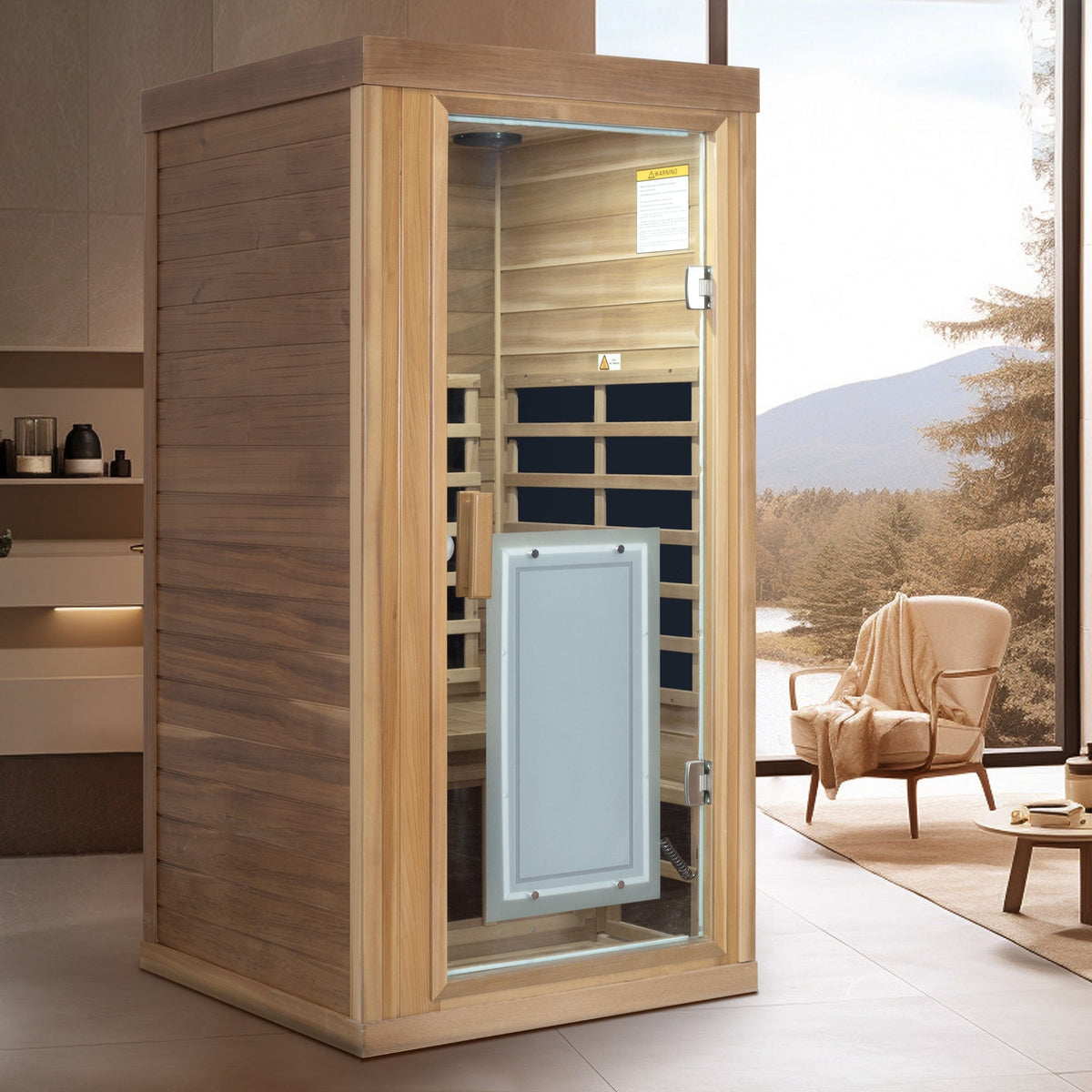 One person Far infrared red cedar standard indoor sauna room (Front & Rear & Left & Right)