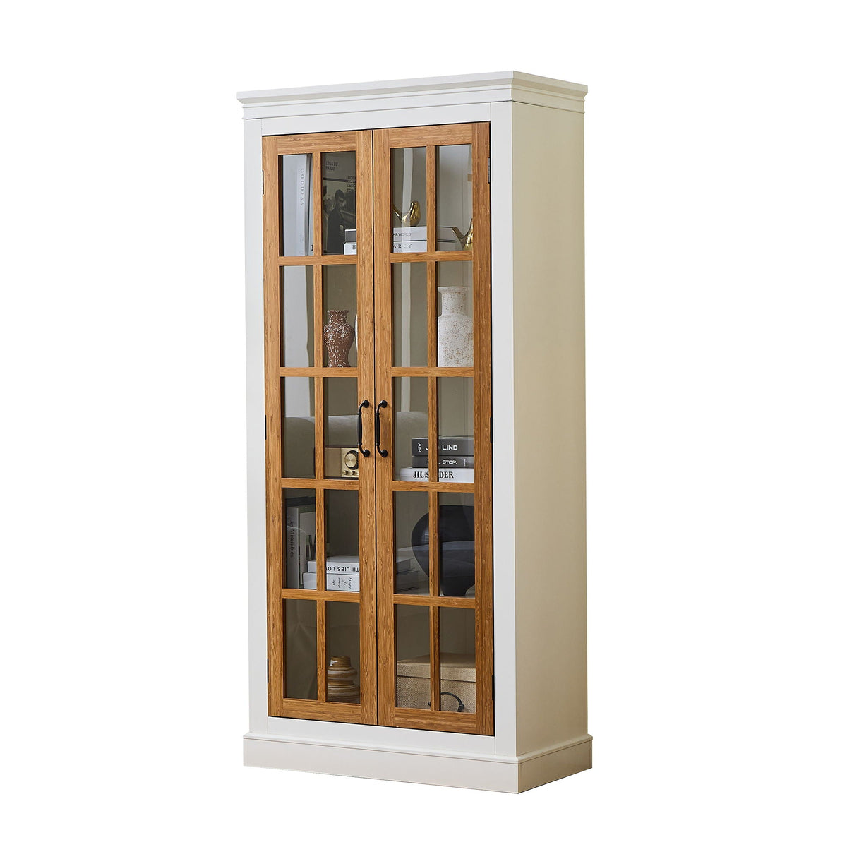 Rustic Style Display Cabinet With Glass Doors For Collectibles
