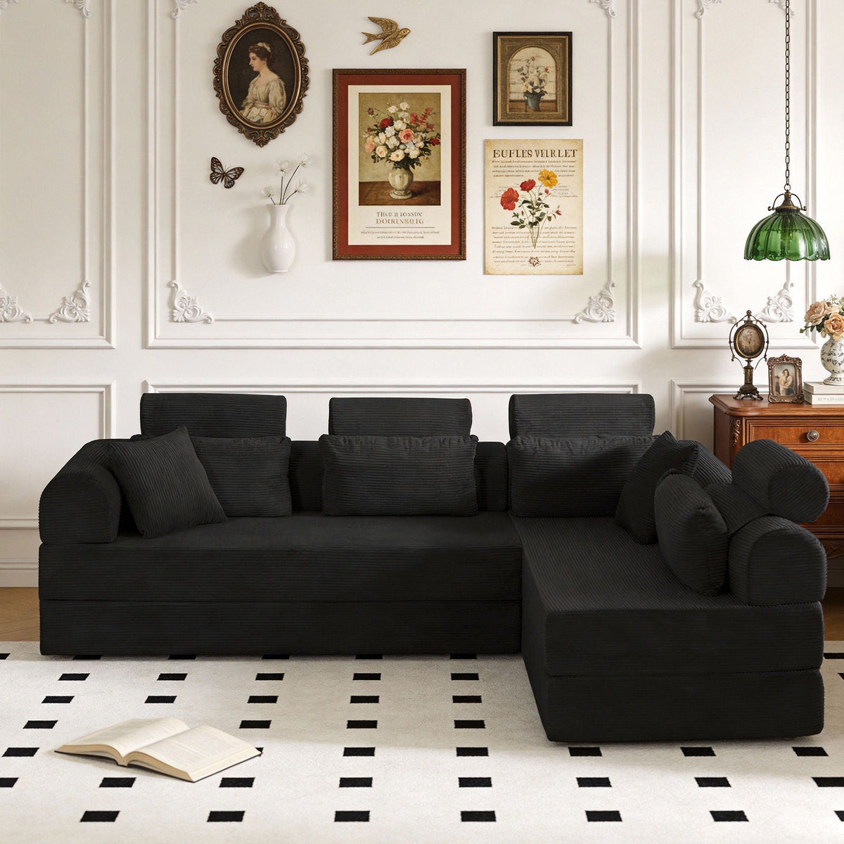 Modern L-Shape Modular Sectional Sofa, Compressed Design