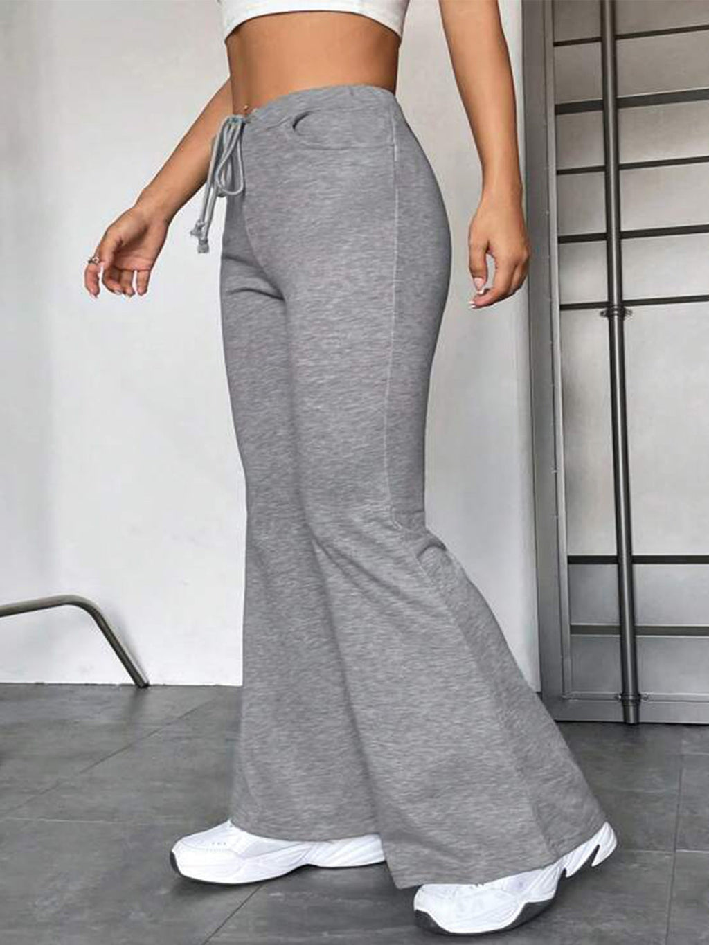 Women's Flared Yoga Pants – Color-Block Stitching, Mid Waist, Street Style